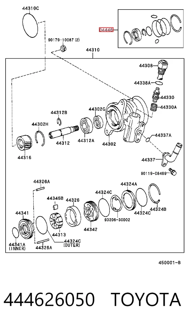 Kit de reparação da bomba da Direção hidrâulica assistida 444626050 Toyota