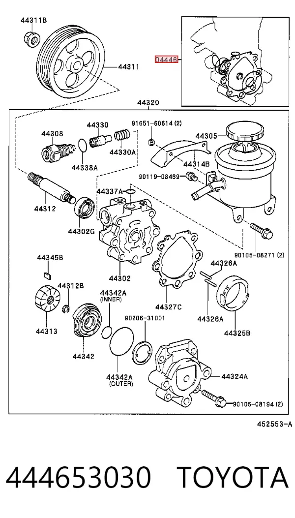 Kit de reparação da bomba da Direção hidrâulica assistida 444653030 Toyota
