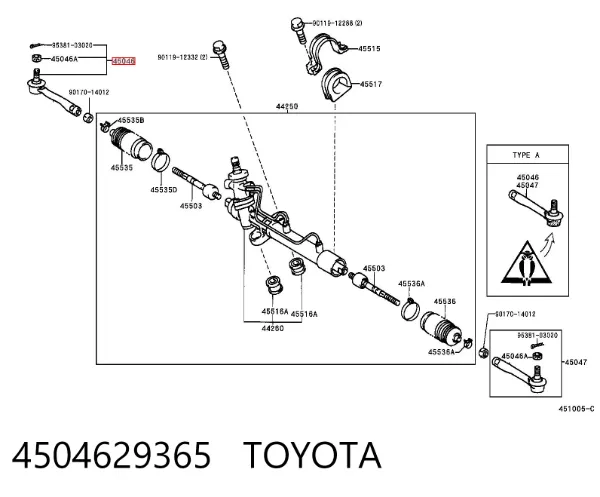 Ponta externa da barra de direção 4504629365 Toyota