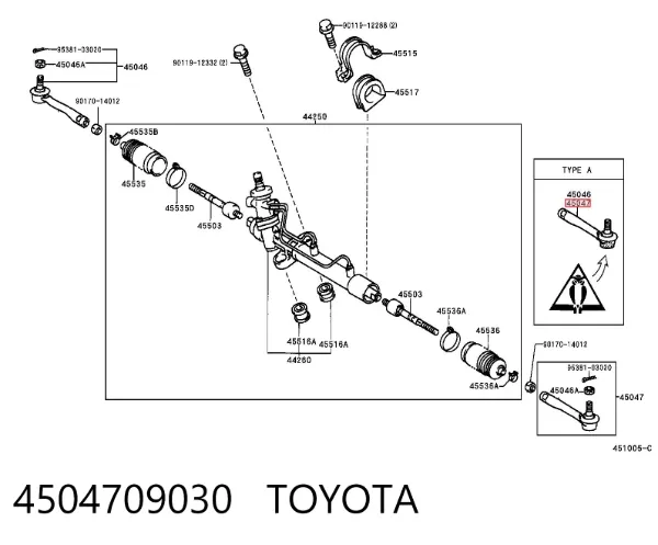 Ponta externa da barra de direção 4504709030 Toyota