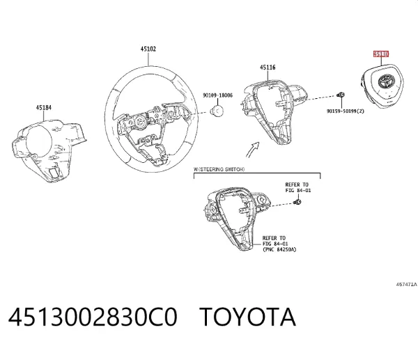 Cinto de segurança (AIRBAG) de condutor 4513002830C0 Toyota