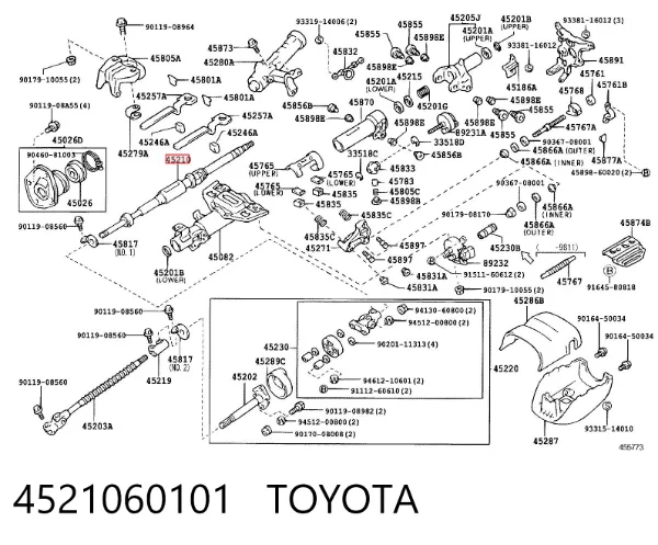 Veio da coluna de direção superior 4521060101 Toyota