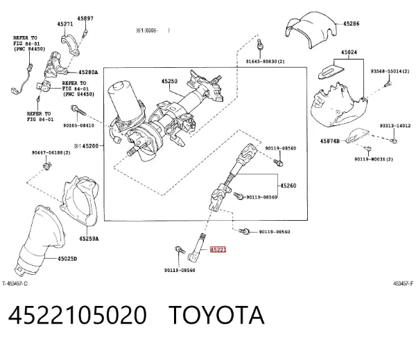 Veio da coluna de direção inferior 4522105020 Toyota