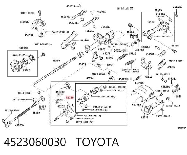 Acoplamento do veio de transmissão de direção 4523060030 Toyota
