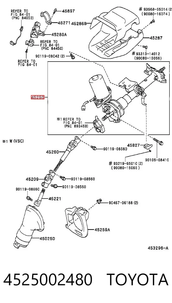Coluna da direção 4525002480 Toyota