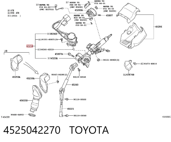 Coluna da direção 4525042270 Toyota
