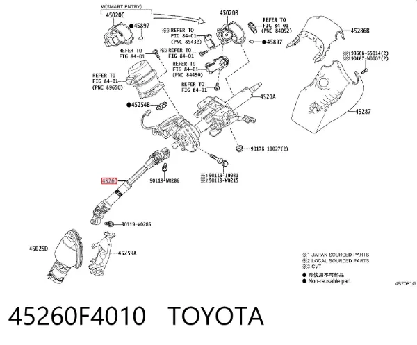 Coluna da direção 45260F4010 Toyota