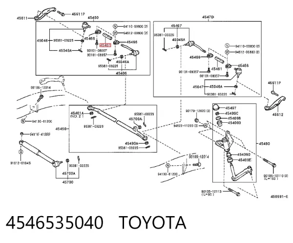 Ponta externa da barra de direção 4546535040 Toyota