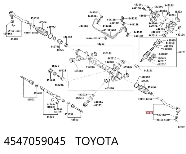 Ponta da barra de direção transversal 4547059045 Toyota
