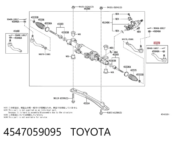 Ponta externa da barra de direção 4547059095 Toyota