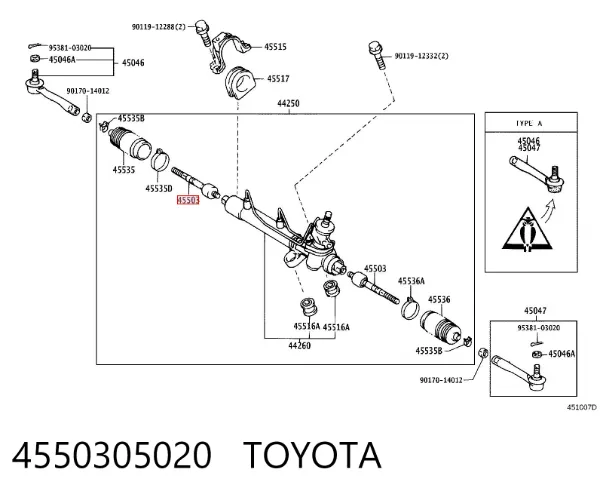 Tração de direção 4550305020 Toyota