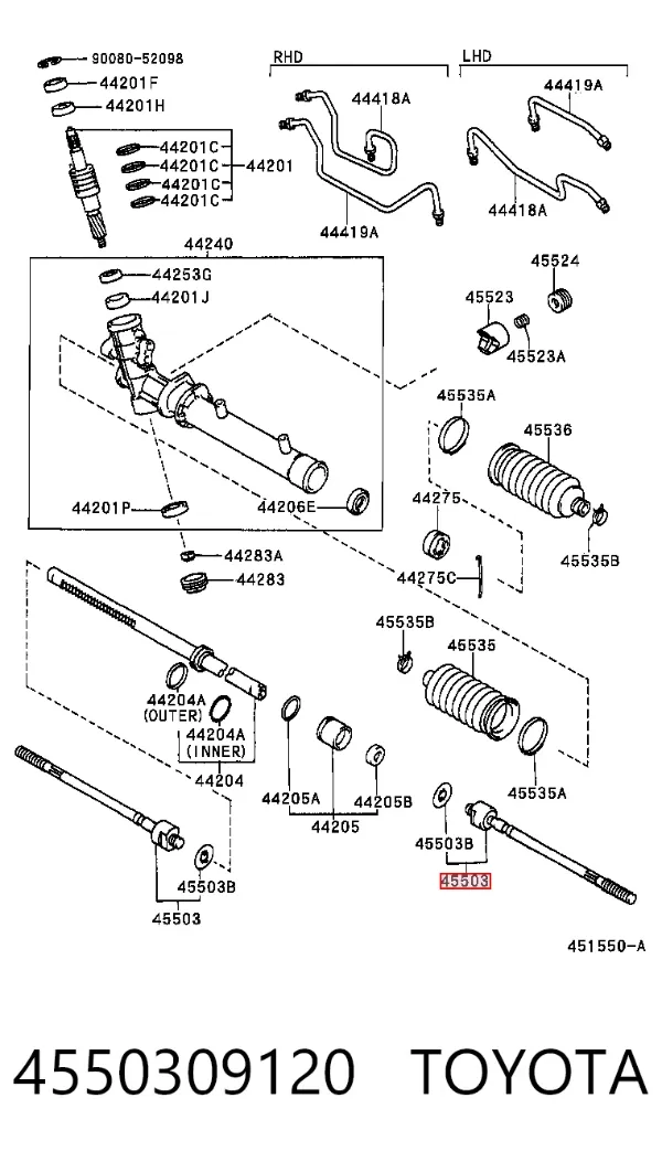 Tração de direção 4550309120 Toyota