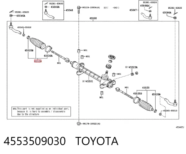 Bota de proteção do mecanismo de direção (de cremalheira) 4553509030 Toyota