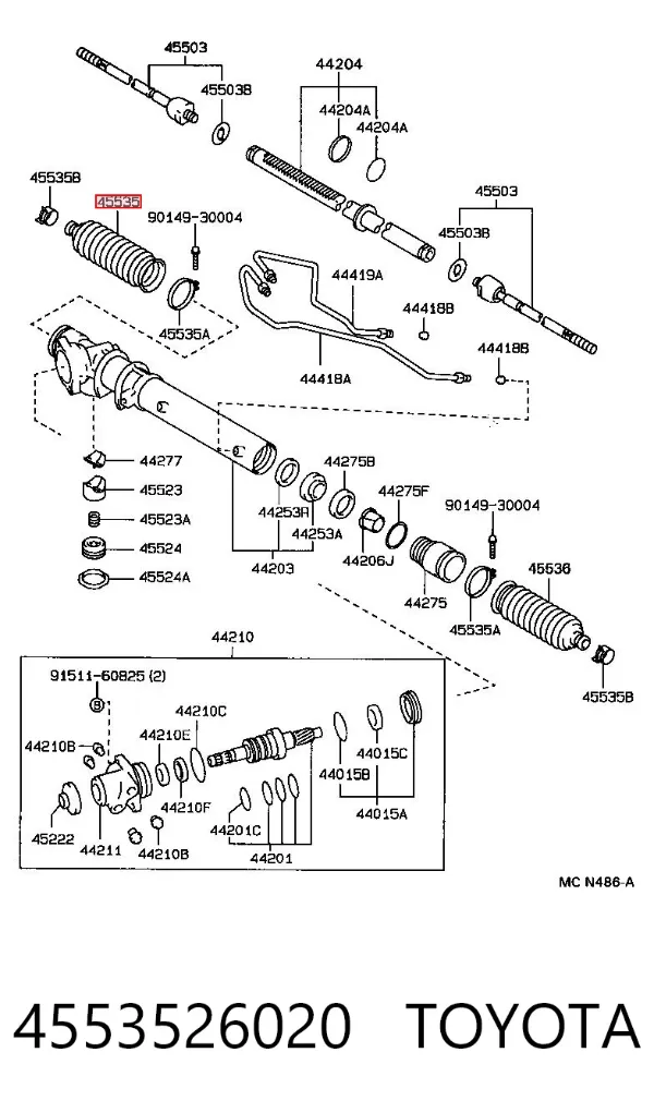 Bota de proteção do mecanismo de direção (de cremalheira) 4553526020 Toyota
