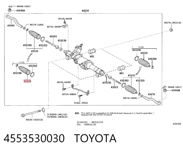 Bota de proteção do mecanismo de direção (de cremalheira) 4553530030 Toyota