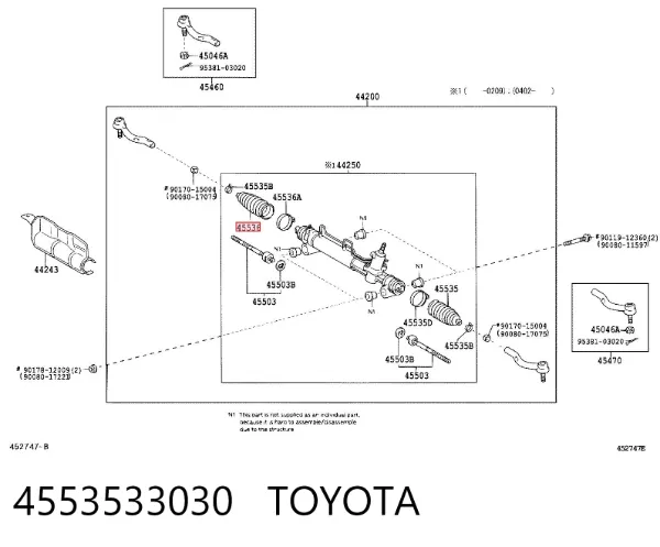 Bota de proteção do mecanismo de direção (de cremalheira) 4553533030 Toyota