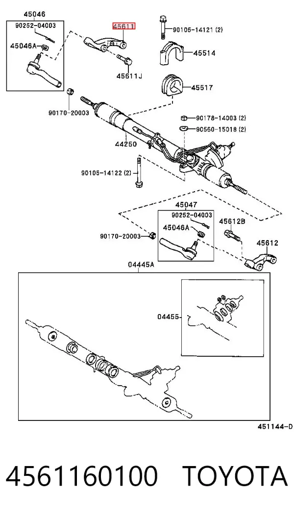 Bipé do controlo de direção 4561160100 Toyota