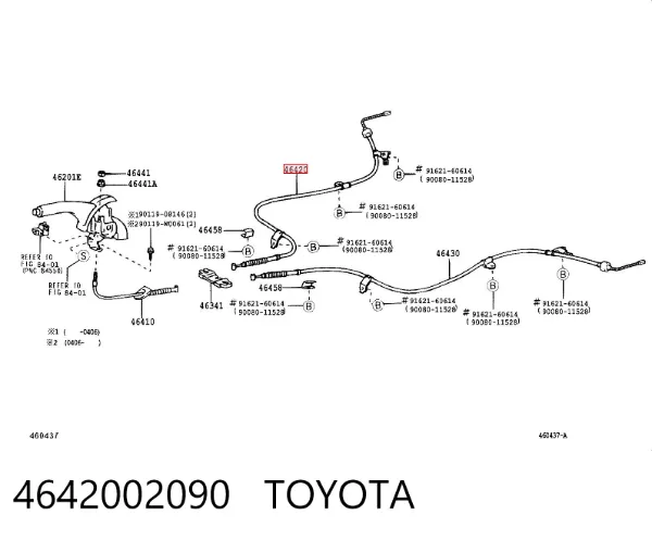 Cabo do freio de estacionamento traseiro direito 4642002090 Toyota