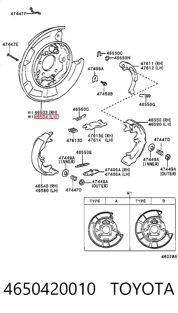 Disco de suporte de tambor do freio traseiro esquerdo 4650420010 Toyota