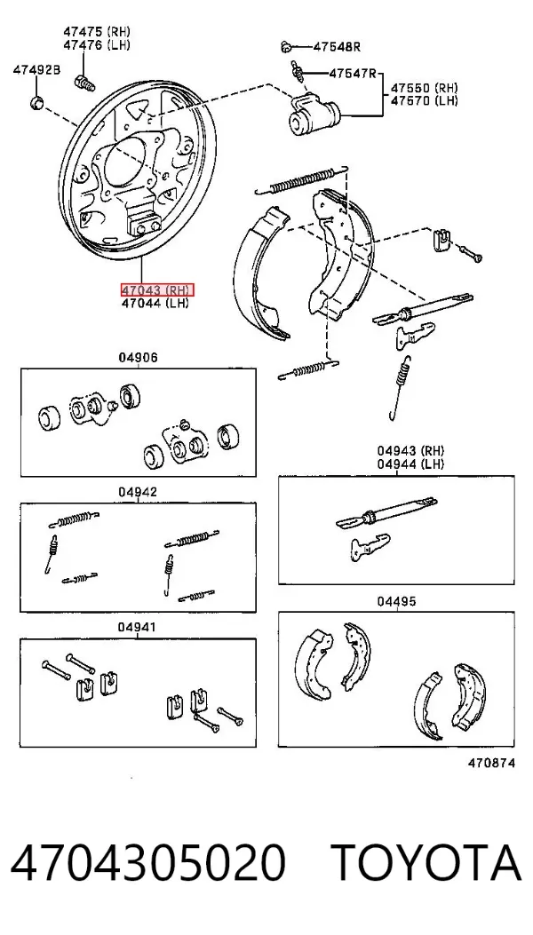 Disco de suporte direito do tambor do freio traseiro 4704305020 Toyota