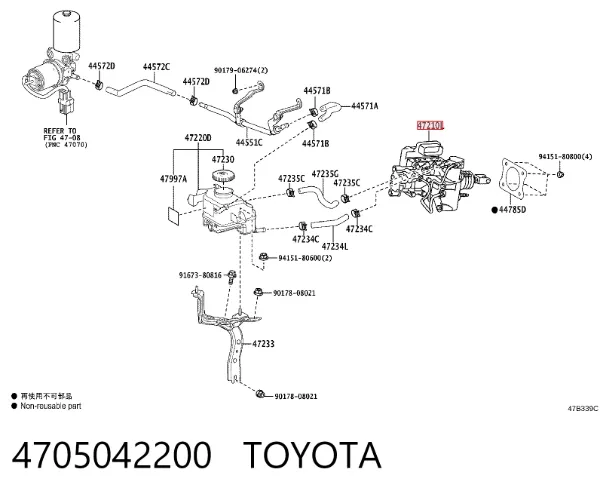 Cilindro mestre do freio 4705042200 Toyota