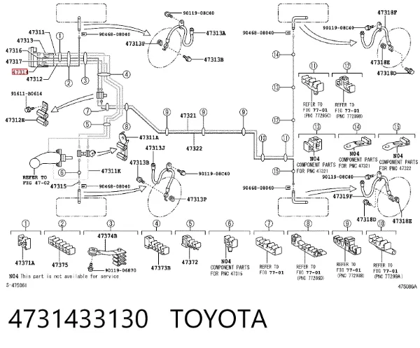 Tubo dianteiro direito do freio 4731433130 Toyota