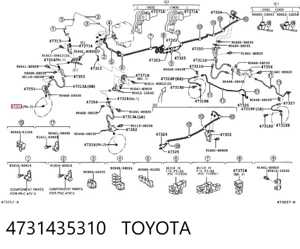 Tubo dianteiro direito do freio 4731435310 Toyota