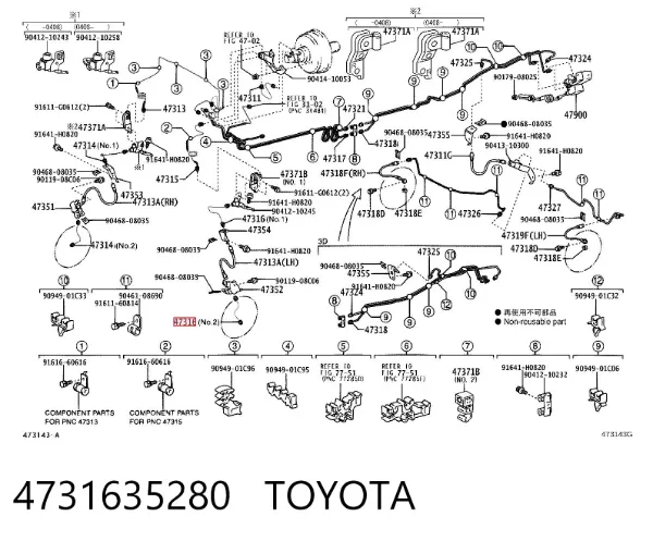 Tubo dianteiro esquerdo do freio 4731635280 Toyota