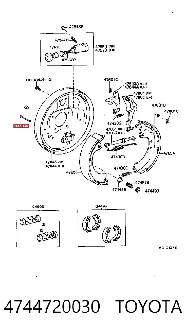 Kit de reparação das sapatas do freio 4744720030 Toyota