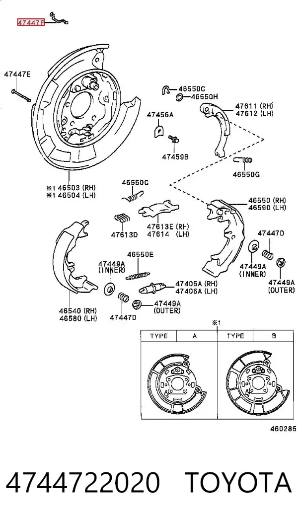 Kit de reparação das sapatas do freio 4744722020 Toyota