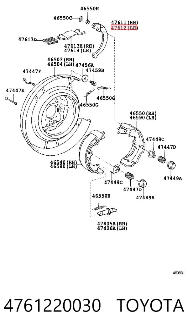 Kit de reparação do freio de estacionamento 4761220030 Toyota