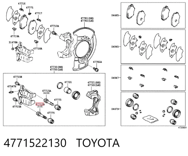 Guia inferior de suporte traseiro 4771522130 Toyota