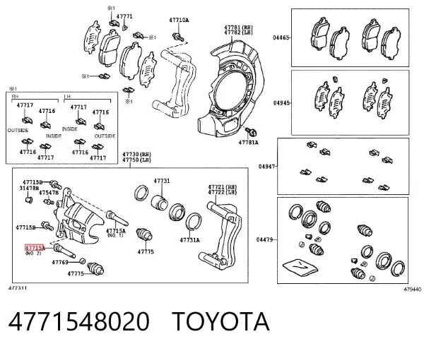 Guia superior de suporte dianteiro 4771548020 Toyota