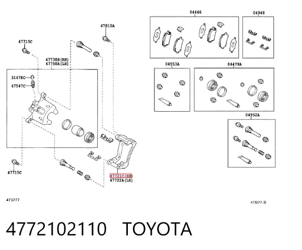 Braçadeira do freio de suporte traseiro 4772102110 Toyota