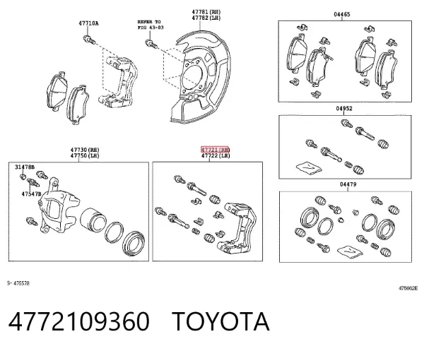 Braçadeira do freio de suporte dianteiro 4772109360 Toyota