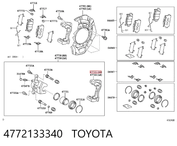Braçadeira do freio de suporte dianteiro 4772133340 Toyota