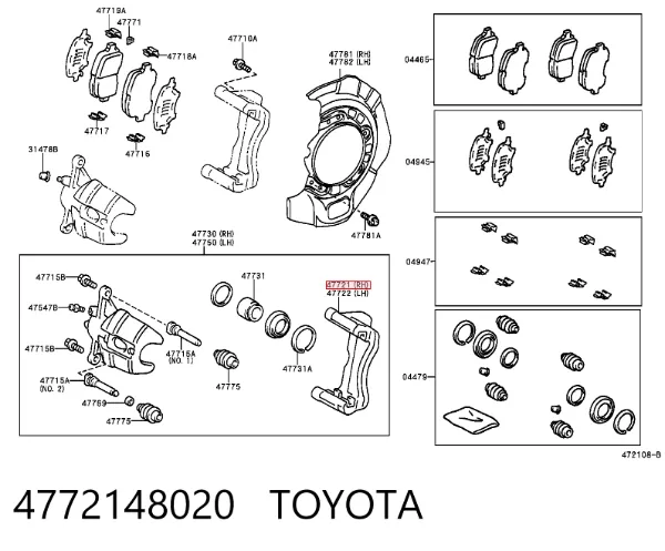 Braçadeira do freio de suporte dianteiro 4772148020 Toyota