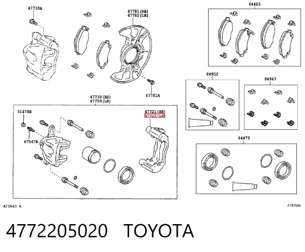 Braçadeira do freio de suporte dianteiro 4772205020 Toyota