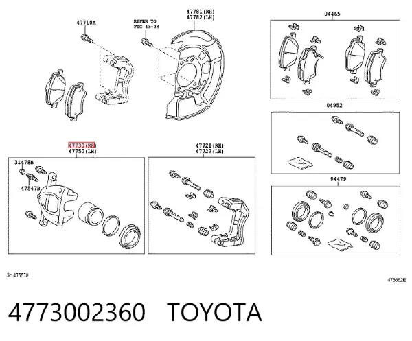 Suporte do freio dianteiro direito 4773002360 Toyota