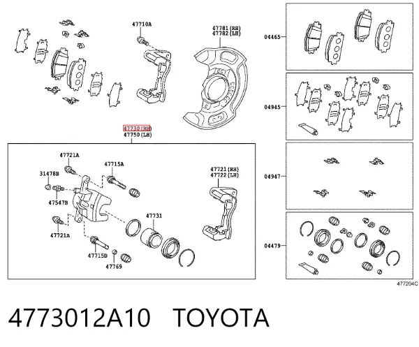 Suporte do freio dianteiro direito 4773012A10 Toyota