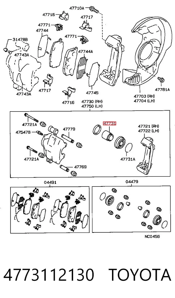 Pistão de suporte do freio dianteiro 4773112130 Toyota