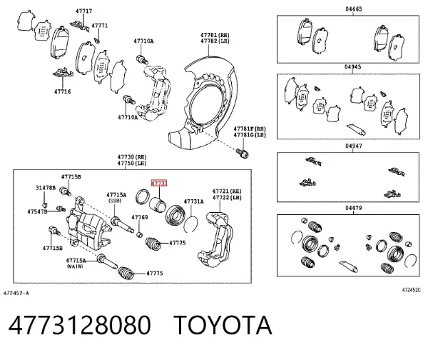 Pistão de suporte do freio dianteiro 4773128080 Toyota