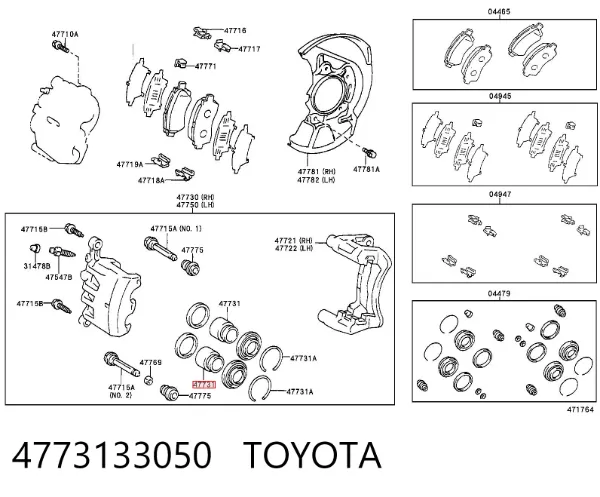 Pistão de suporte do freio dianteiro 4773133050 Toyota