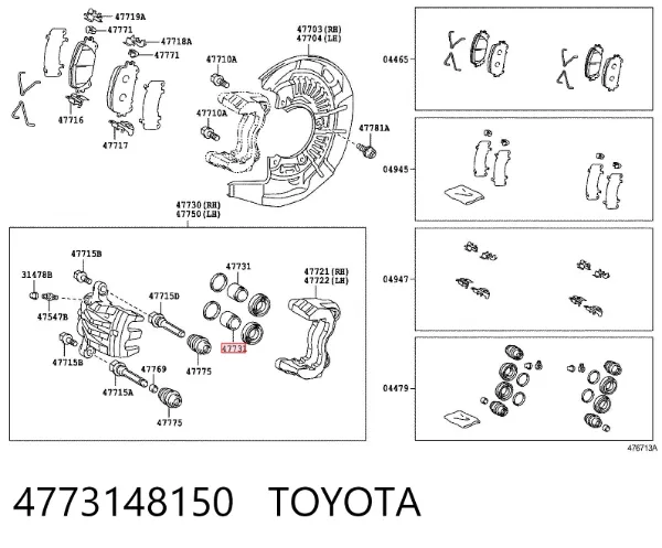 Pistão de suporte do freio dianteiro 4773148150 Toyota