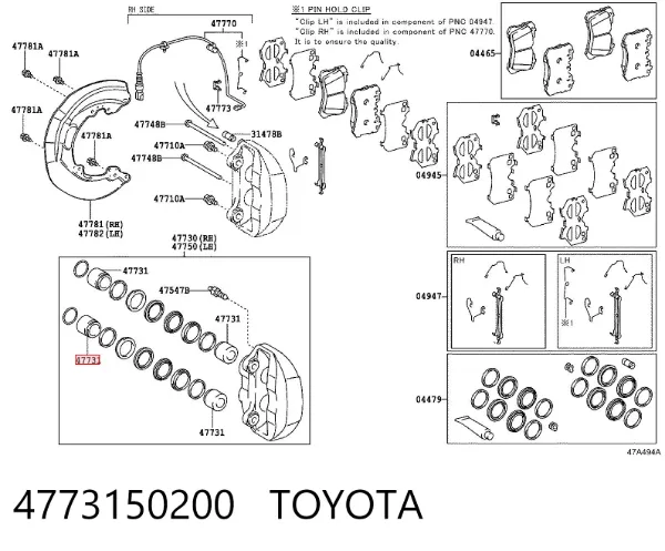 Pistão de suporte do freio dianteiro 4773150200 Toyota
