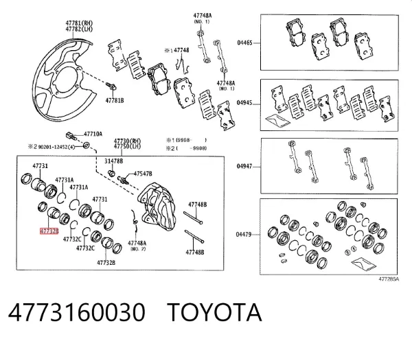 Pistão de suporte do freio dianteiro 4773160030 Toyota