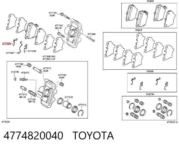 Guia de suporte dianteiro 4774820040 Toyota