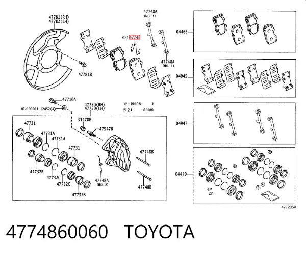 Kit de molas de fixação de sapatas de disco dianteiras 4774860060 Toyota