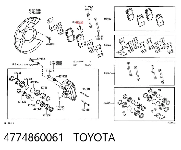 Kit de molas de fixação de sapatas de disco dianteiras 4774860061 Toyota