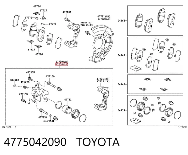 Suporte do freio dianteiro esquerdo 4775042090 Toyota